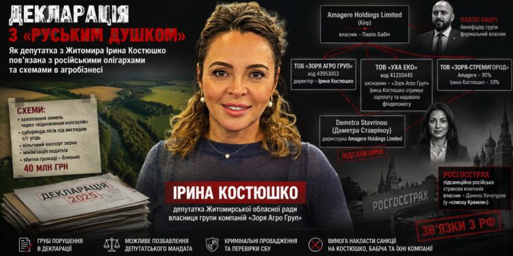 Декларація з “руським душком”. ЗМІ побачили в звітності депутатки з Житомира Костюшко звʼязок із росіянами